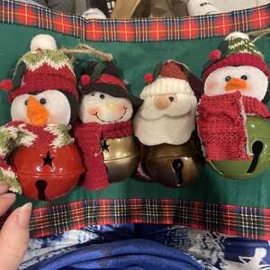 Vtg Christmas Characters On Jingle Bells Hanging Ornaments Lot of 4 *Read